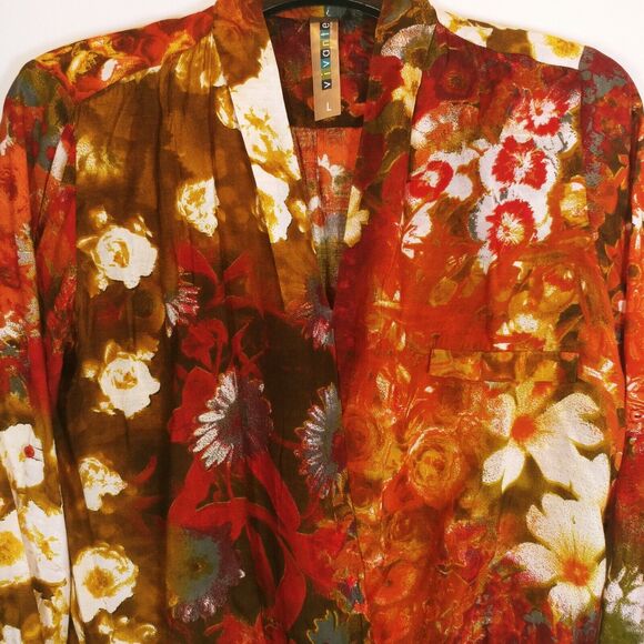 VIVANTE VSA Spain Colorful Viscose lightweight Floral Blouse V-neck wrap sz L - Picture 2 of 5